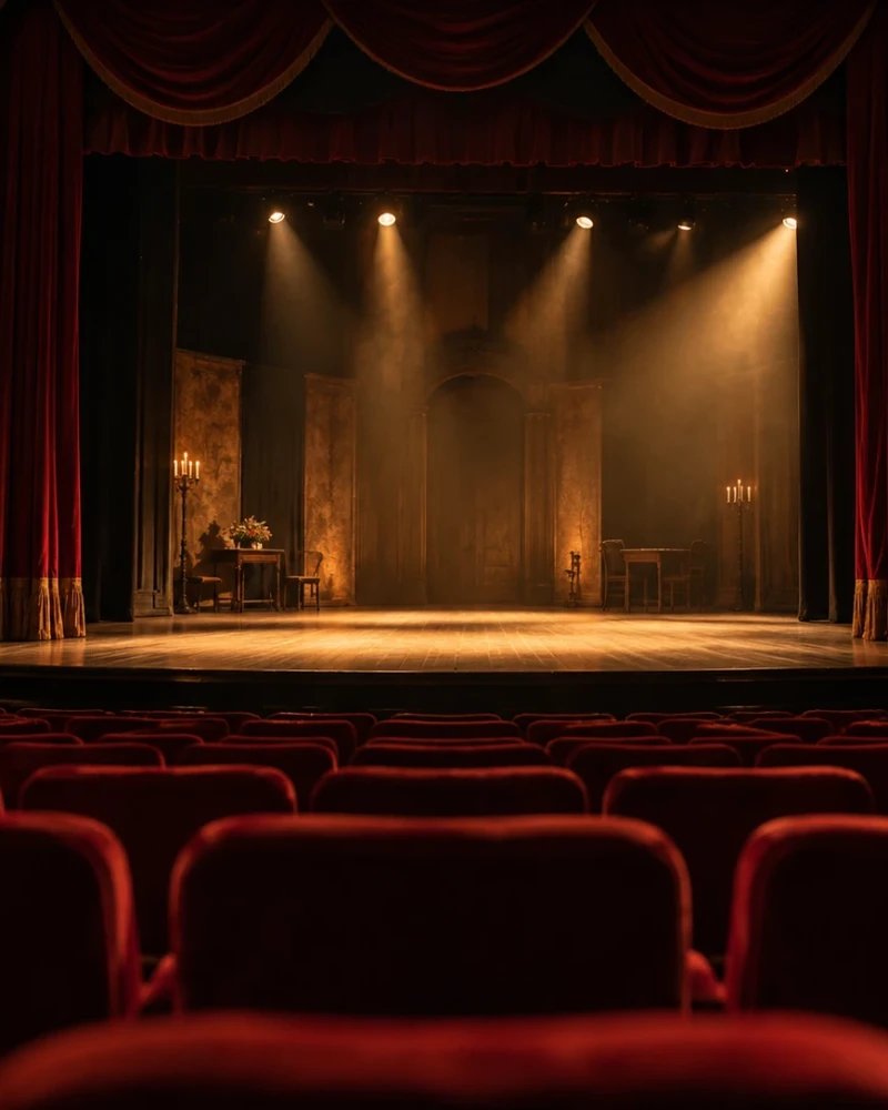 A theatre stage and its audience